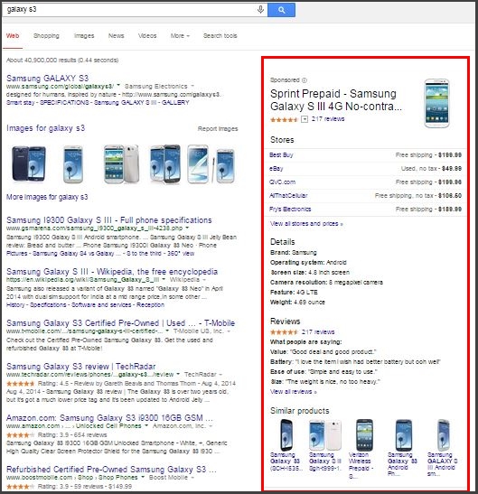 Shopping Ads Side Knowledge Panel